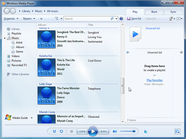 Organized Music in Windows Media Player 12