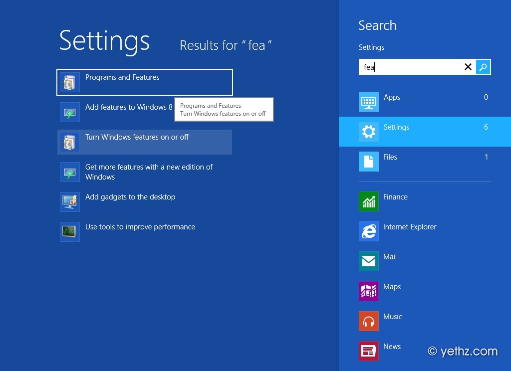 Programs and Features in Windows 8