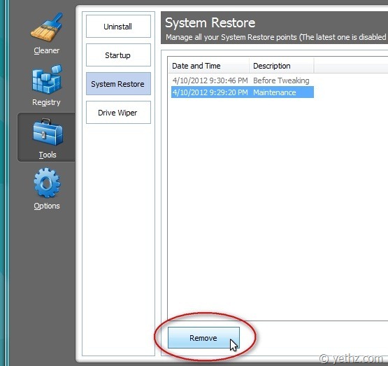 Choose an Old Restore Point and Remove