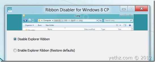 Ribbon Disabler for Windows 8