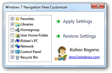 Windows 7 Navigation Pane Customizer