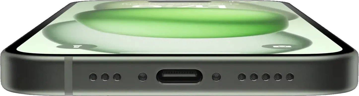 A side shot revealing the USB-C port, the phone's slim profile, and the button placements.